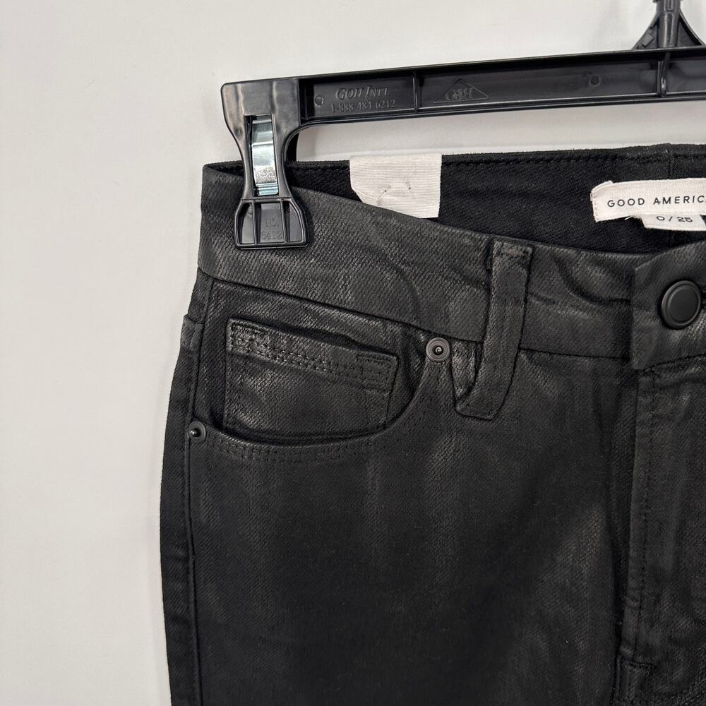 GOOD AMERICAN NWT Good Classic High Waisted Straight Coated Black Jeans // 0 - Picture 6 of 11